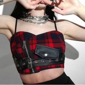 ✨YesStyle Red Plaid Crop Top Camisole Bra